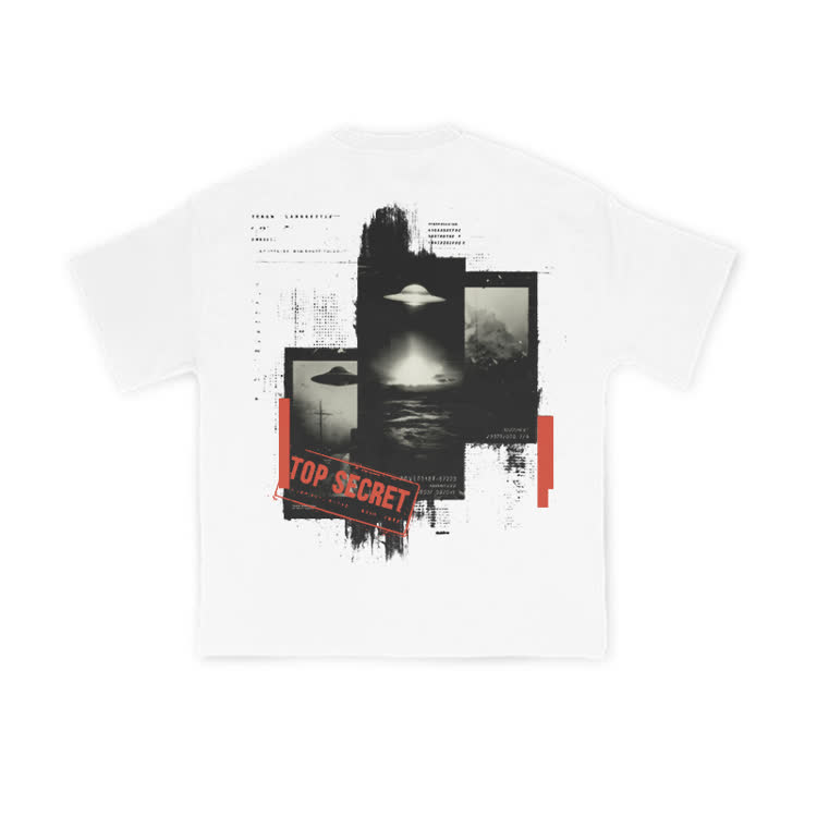 Retro Sci Fi Top Secret Back Graphic T-Shirt - White - US16-18(2XL) - image 2