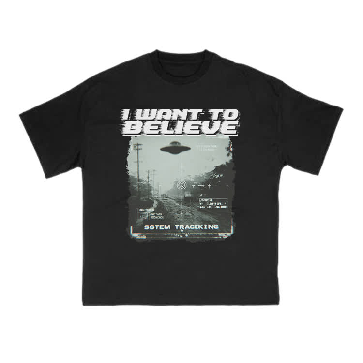 Vintage Sci Fi I Want to Believe Graphic Crew Neck T Shirt - Black - US16-18(2XL) - image 2