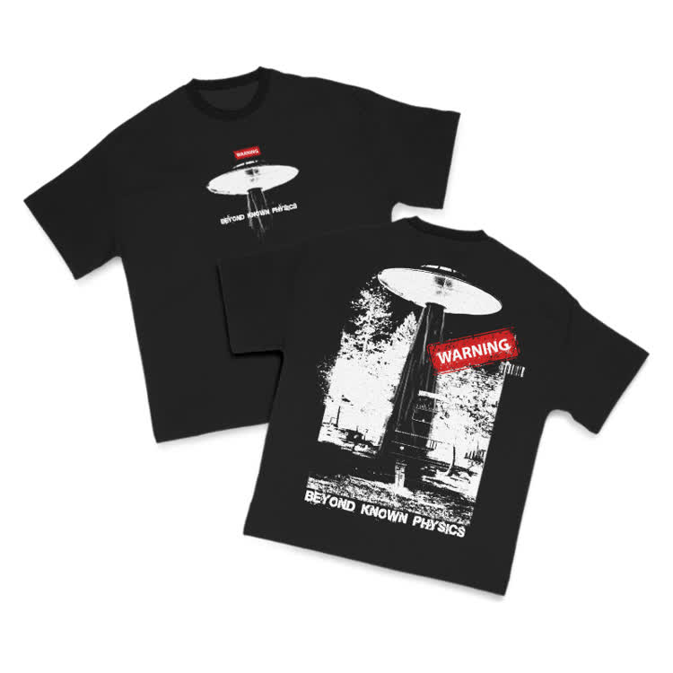 Sci Fi Street Warning Graphic Print T-Shirt - Black - US16-18(2XL) - image 1