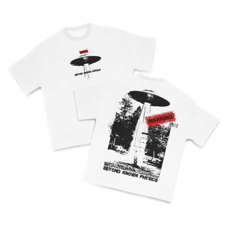 Sci Fi Street Warning Graphic Print T-Shirt - White - US16-18(2XL) - image 2