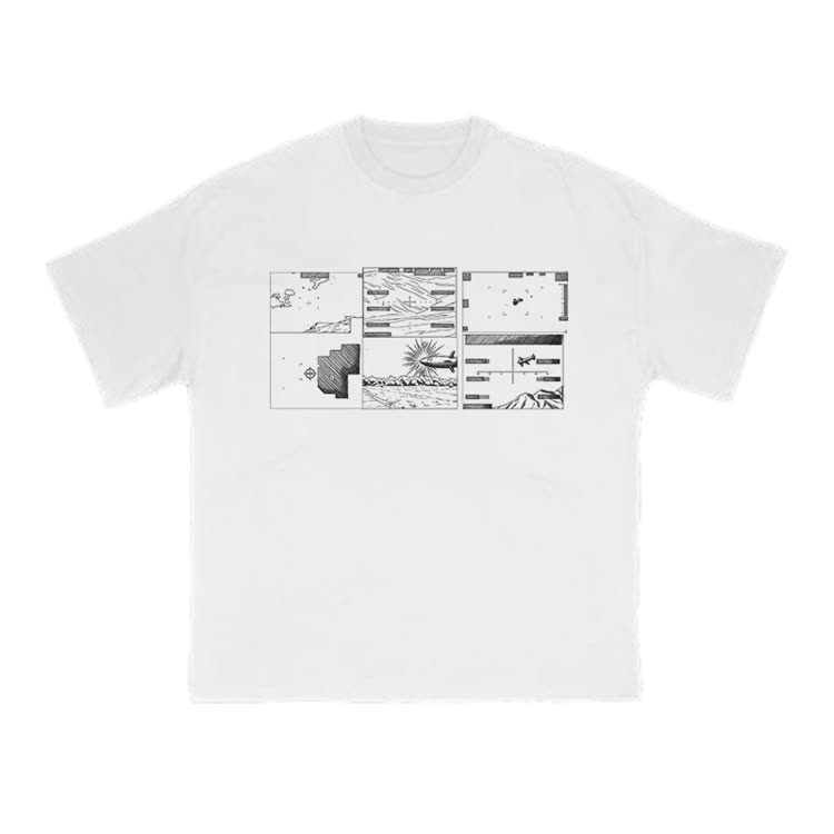 Casual Graphic Panel Print Crew Neck T Shirt - White - US16-18(2XL) - image 1