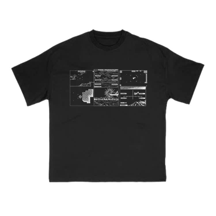 Casual Graphic Panel Print Crew Neck T Shirt - Black - US16-18(2XL) - image 2