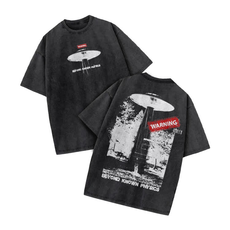 Sci Fi Street Warning Graphic Print Acid Washed T-Shirt - Black - US20-22(3XL) - image 1