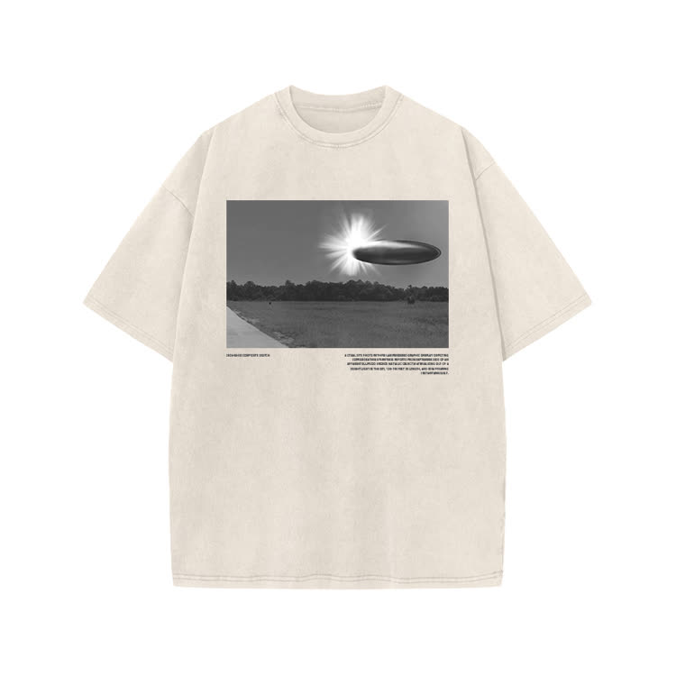 Vintage Sci Fi Photo Graphic Print Acid Washed T-Shirt - Beige - US20-22(3XL) - image 2