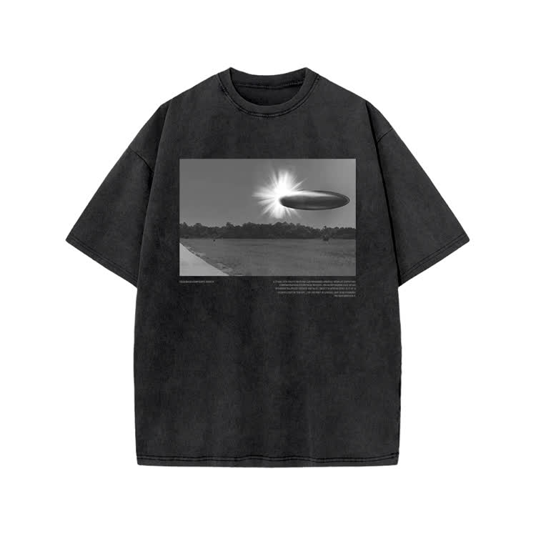 Vintage Sci Fi Photo Graphic Print Acid Washed T-Shirt - Black - US20-22(3XL) - image 1