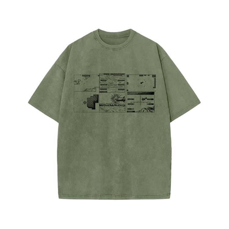 Casual Graphic Panel Graphic Print Acid Washed T-Shirt - Army Green - US20-22(3XL) - image 2