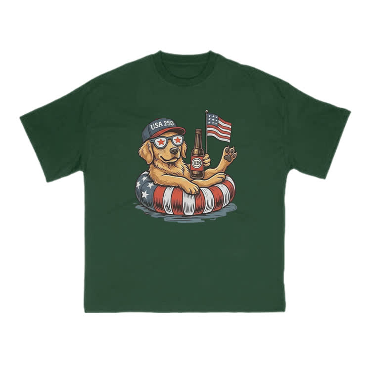 Vintage Patriotic Dog Graphic Crewneck T Shirt - Green - US16-18(2XL) - image 2
