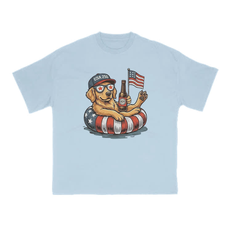 Vintage Patriotic Dog Graphic Crewneck T Shirt - Light Blue - US16-18(2XL) - image 1