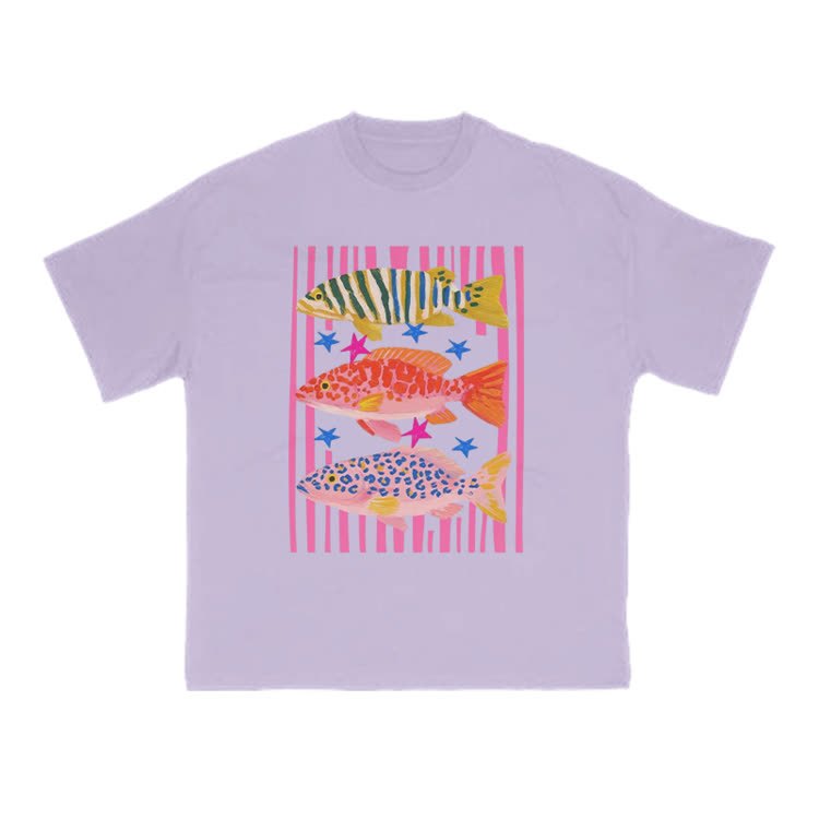 Playful Tropical Fish Graphic Crew Neck T Shirt - Purple - US16-18(2XL) - image 6