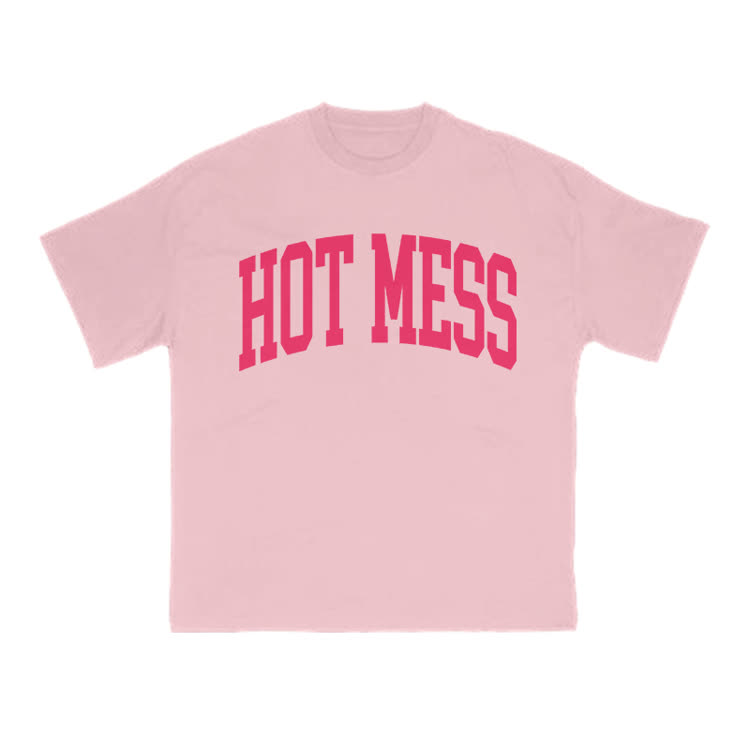 Casual Hot Mess Graphic Crew Neck T Shirt - Pink - US16-18(2XL) - image 1