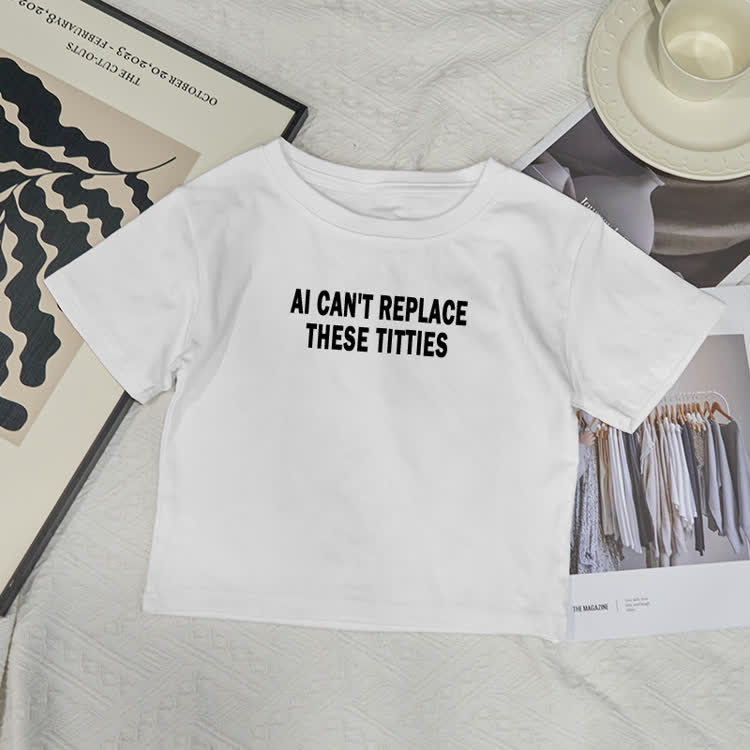 AI CAN’T REPLACE Print Baby Tee - White - XL - image 2