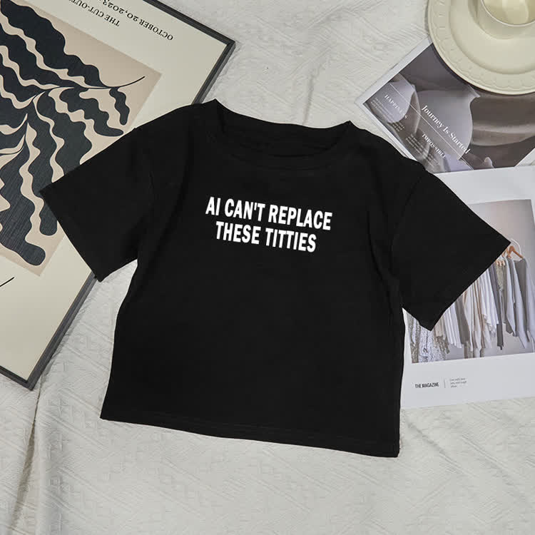 AI CAN’T REPLACE Print Baby Tee - Black - XL - image 1