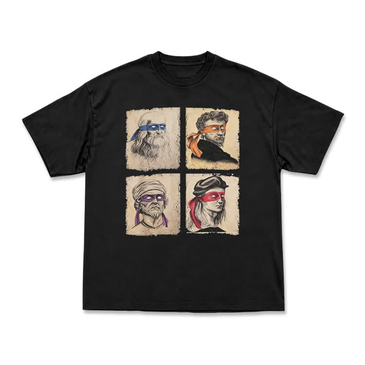Vintage Funny Four Portrait Graphic Crewneck T Shirt - Black - US16-18(2XL) - image 1