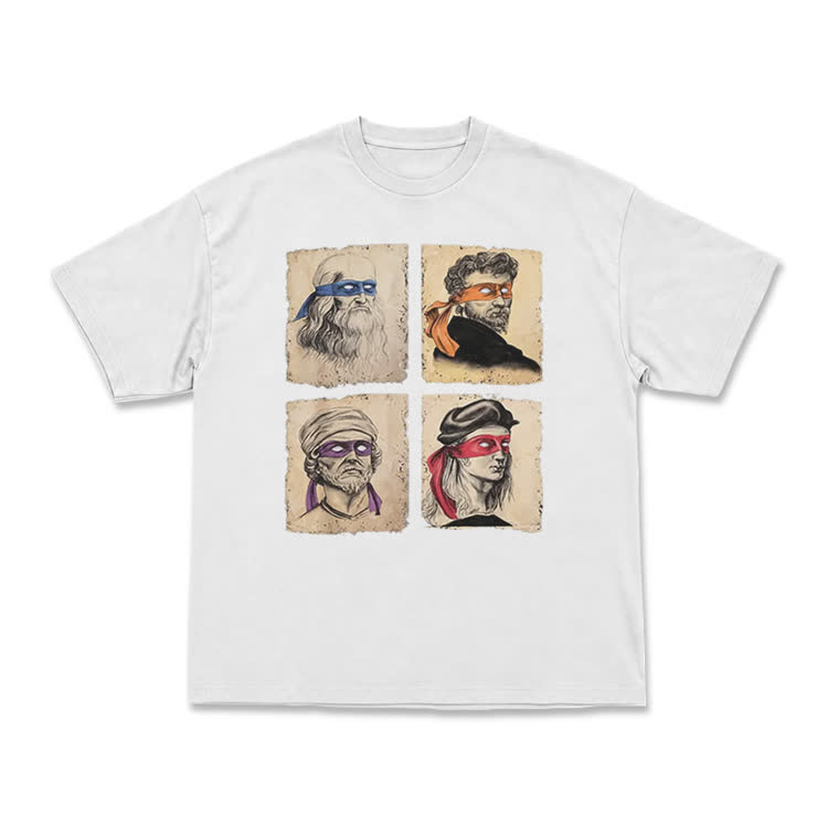 Vintage Funny Four Portrait Graphic Crewneck T Shirt - White - US16-18(2XL) - image 2