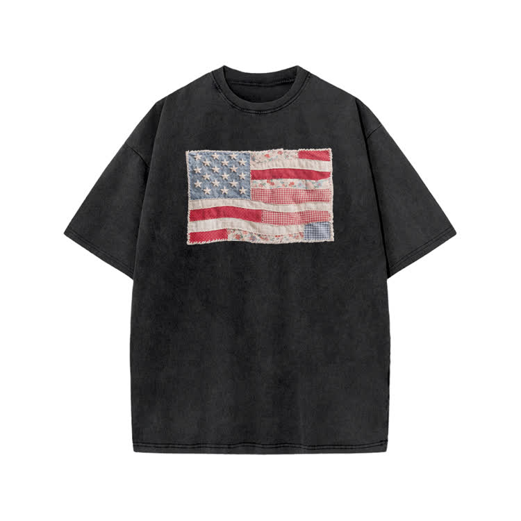 Vintage Flag Oversized Washed T-Shirt - Black - US20-22(3XL) - image 2