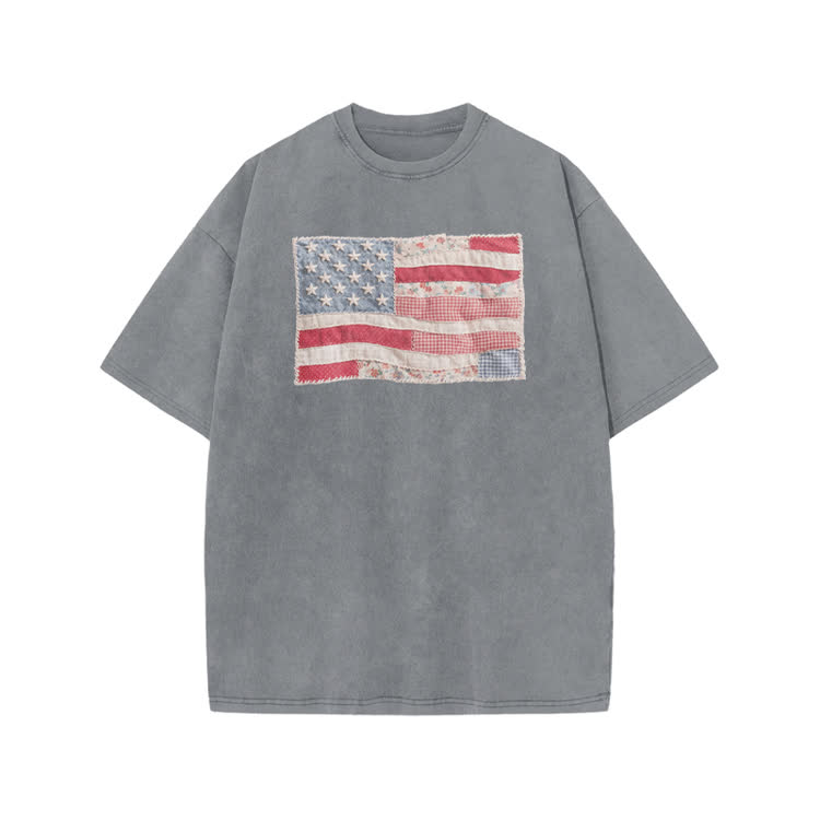 Vintage Flag Oversized Washed T-Shirt - Grey - US20-22(3XL) - image 1