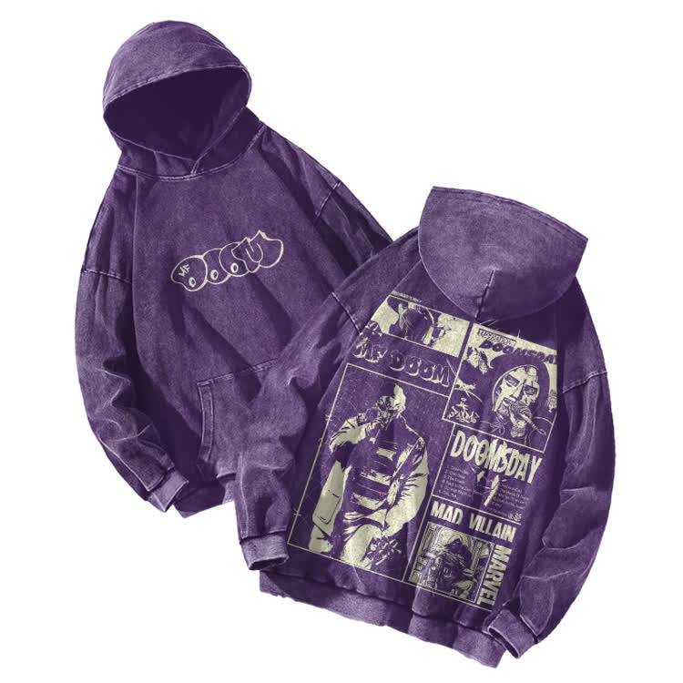 Vintage Streetwear Comic Panel Graphic Print Acid Washed Hoodie - Purple - US16-18(2XL) - image 3