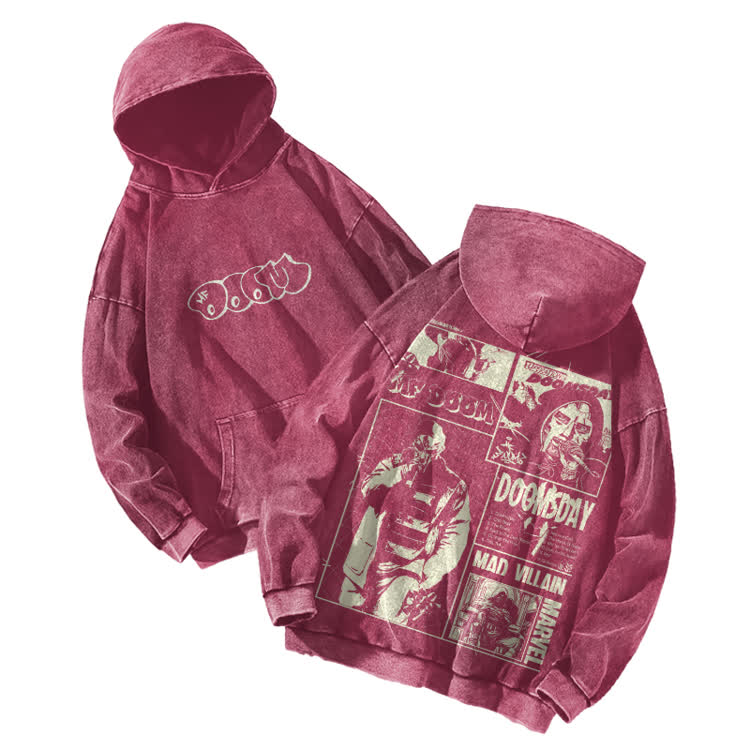 Vintage Streetwear Comic Panel Graphic Print Acid Washed Hoodie - Rose - US16-18(2XL) - image 5