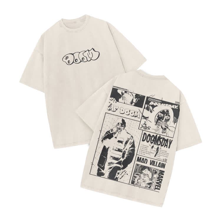 Vintage Streetwear Comic Panel Graphic Print Acid Washed T-Shirt - Beige - US20-22(3XL) - image 3