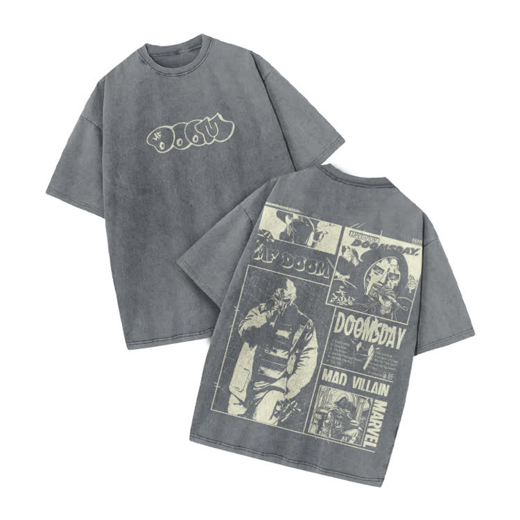 Vintage Streetwear Comic Panel Graphic Print Acid Washed T-Shirt - Grey - US20-22(3XL) - image 2