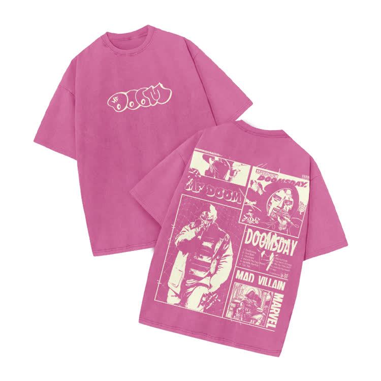 Vintage Streetwear Comic Panel Graphic Print Acid Washed T-Shirt - Pink - US20-22(3XL) - image 8