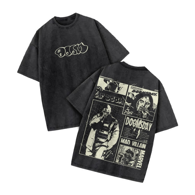 Vintage Streetwear Comic Panel Graphic Print Acid Washed T-Shirt - Black - US20-22(3XL) - image 1