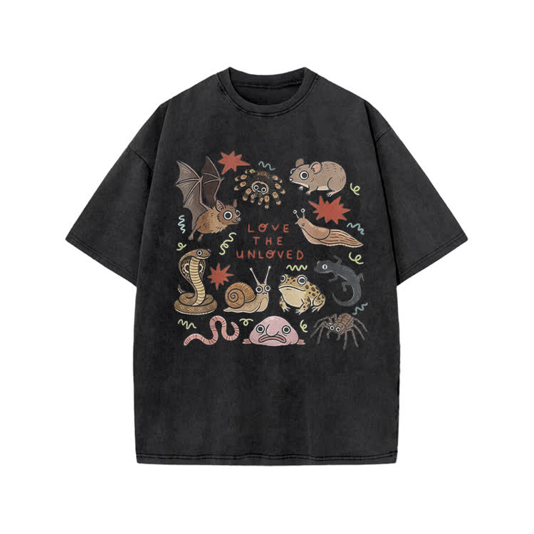 Retro Love The Unloved Cartoon Graphic Print Acid Washed T-Shirt - Black - US20-22(3XL) - image 2