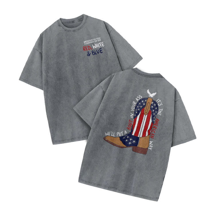 Vintage Americana Cowboy Boot Oversized Graphic T Shirt - Grey - US20-22(3XL) - image 2