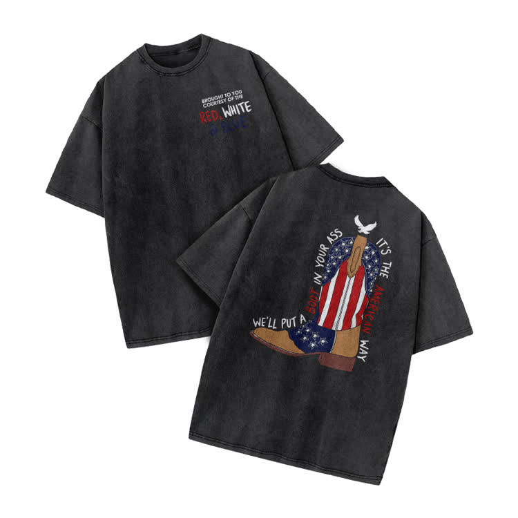 Vintage Americana Cowboy Boot Oversized Graphic T Shirt - Black - US20-22(3XL) - image 1
