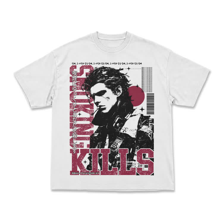 Vintage Smoking Kills Artwork Casual T-Shirt - White - US16-18(2XL) - image 1