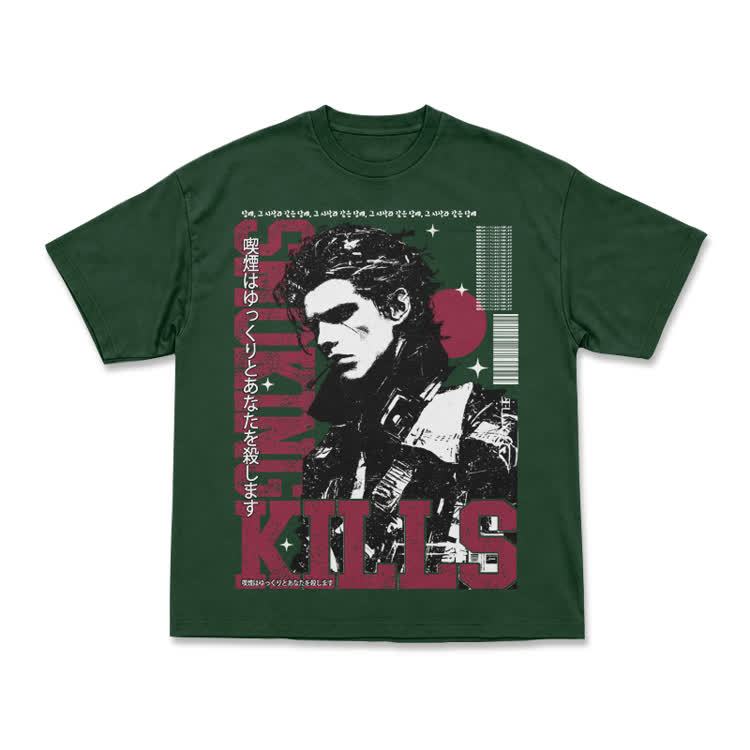 Vintage Smoking Kills Artwork Casual T-Shirt - Green - US16-18(2XL) - image 14