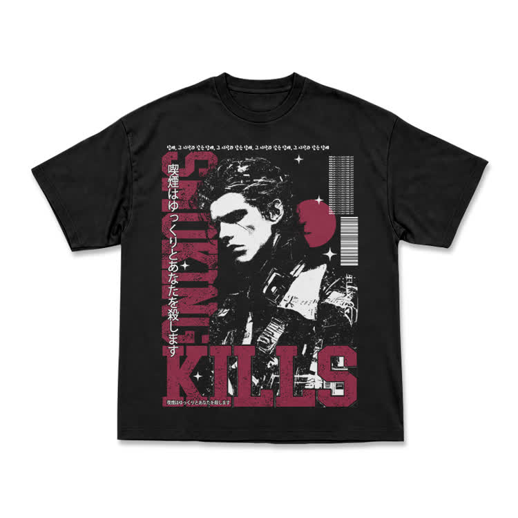 Vintage Smoking Kills Artwork Casual T-Shirt - Black - US16-18(2XL) - image 2