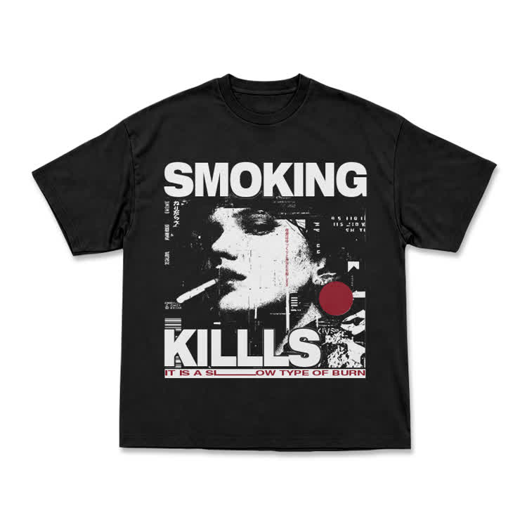 Street Rebel Smoking Kills Collage Print Graphic T-Shirt - Black - US16-18(2XL) - image 1