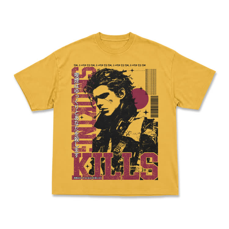Vintage Smoking Kills Artwor Graphic print T-shirt - Yellow - 6XL - image 1