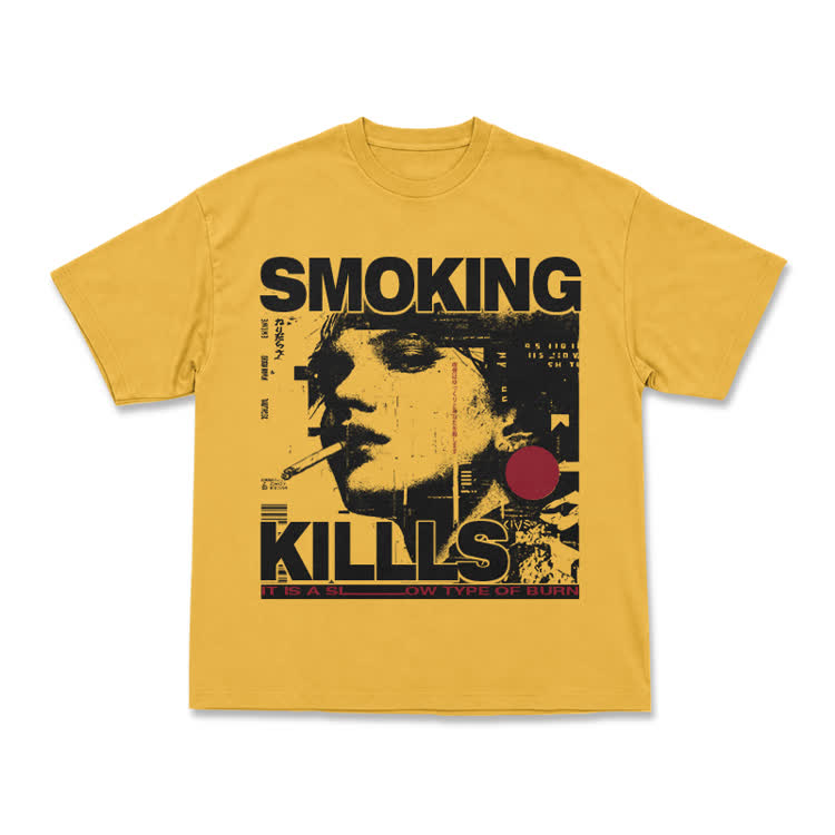Street Rebel Smoking Kills Collage Graphic Print T-shirt - Yellow - 6XL - image 1