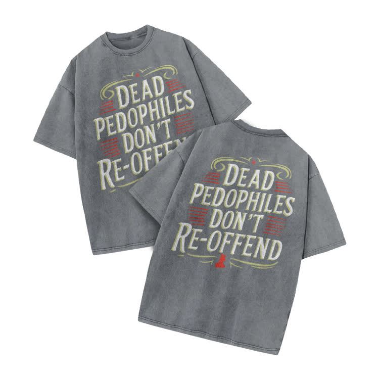Dead Pedophiles Don't Re-Offend Print Acid Washed T-Shirt - Grey - US20-22(3XL) - image 2