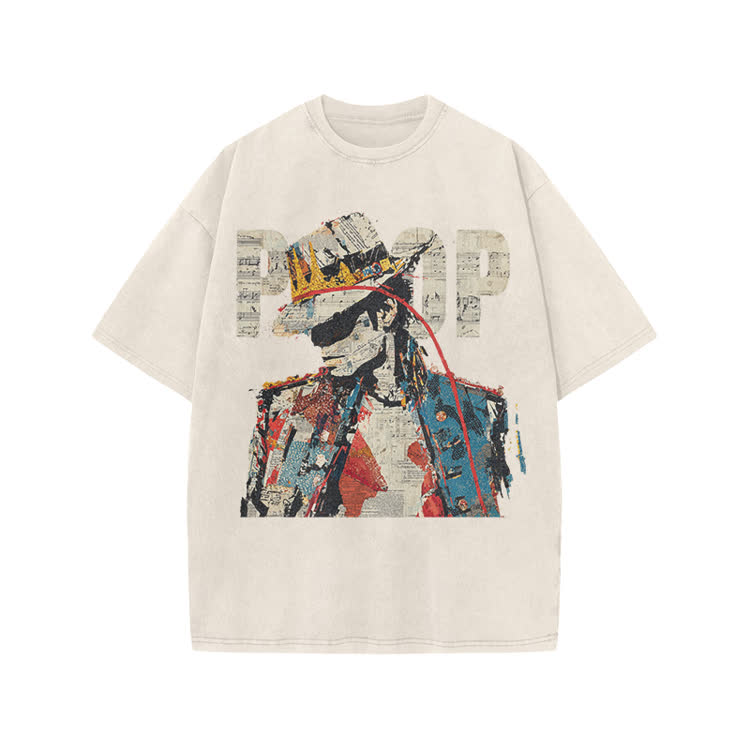 Vintage Art Crown Figure Graphic  Print Acid Washed T-Shirt - Beige - US20-22(3XL) - image 2