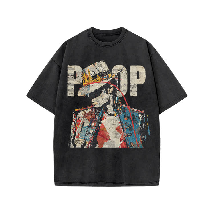 Vintage Art Crown Figure Graphic  Print Acid Washed T-Shirt - Black - US20-22(3XL) - image 1