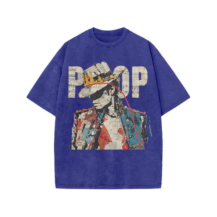 Vintage Art Crown Figure Graphic  Print Acid Washed T-Shirt - Blue - US20-22(3XL) - image 5