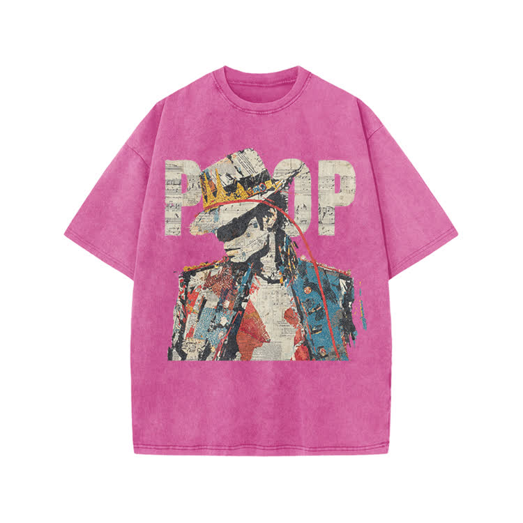Vintage Art Crown Figure Graphic  Print Acid Washed T-Shirt - Pink - US20-22(3XL) - image 4