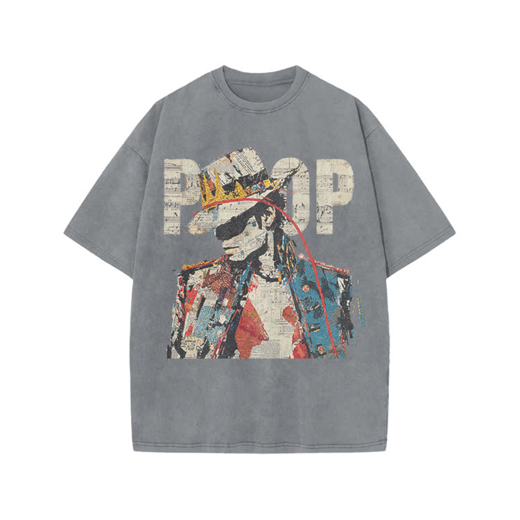 Vintage Art Crown Figure Graphic  Print Acid Washed T-Shirt - Grey - US20-22(3XL) - image 8