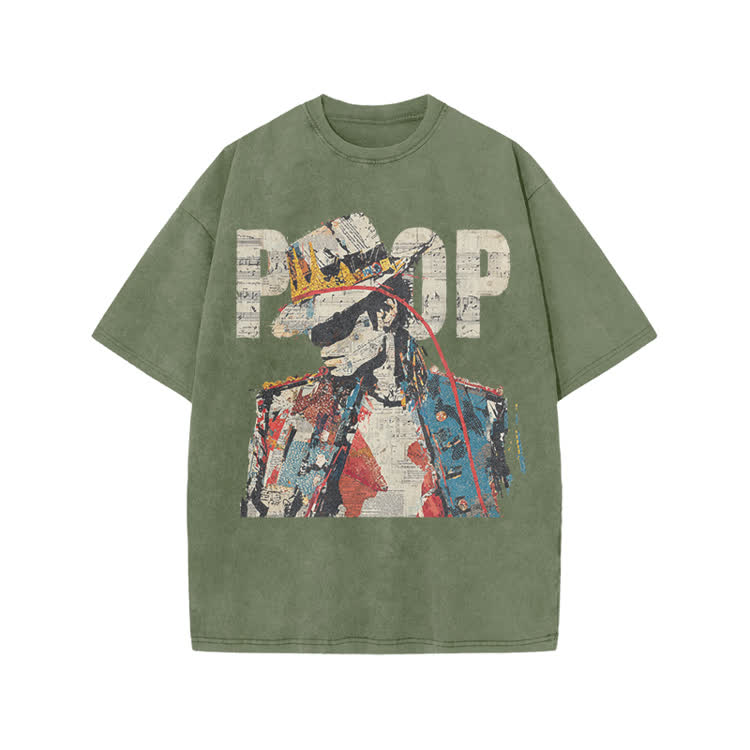 Vintage Art Crown Figure Graphic  Print Acid Washed T-Shirt - Army Green - US20-22(3XL) - image 7