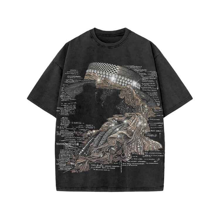 Vintage Art Street Portrait Graphic Print Acid Washed T-Shirt - Black - US20-22(3XL) - image 2