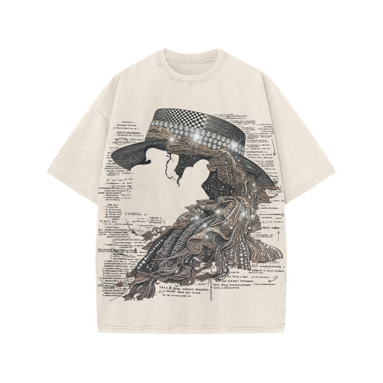 Vintage Art Street Portrait Graphic Print Acid Washed T-Shirt - Beige - US20-22(3XL) - image 1