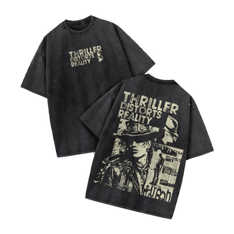Vintage Streetwear Distressed Poster Graphic Print Acid Washed T-Shirt - Black - US20-22(3XL) - image 1