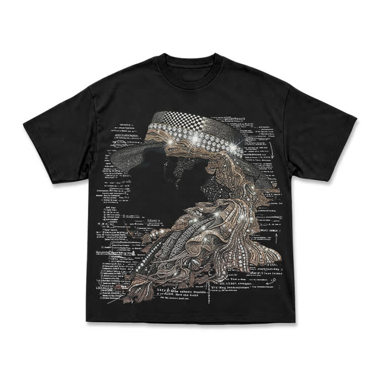 Vintage Art Street Portrait Graphic Print T-Shirt - Black - US16-18(2XL) - image 1