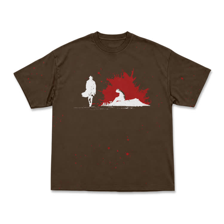 Cinematic Noir Graphic Front Graphic Print T-Shirt - Coffee - 8XL - image 2