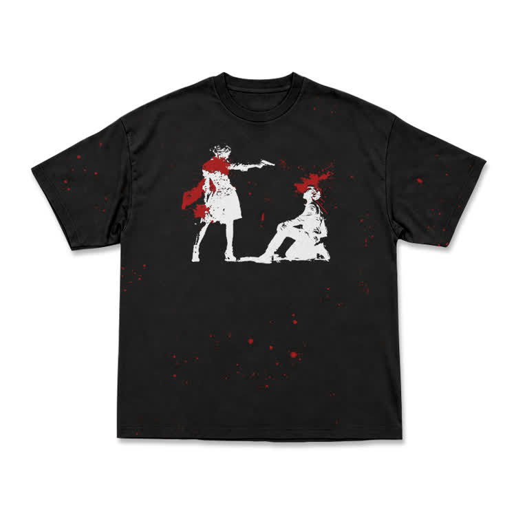 Edgy Silhouette Splash Print Casual Street Print T-Shirt - Black - 8XL - image 2