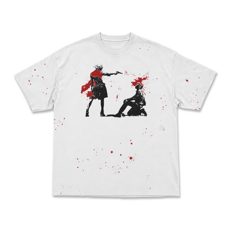 Edgy Silhouette Splash Print Casual Street Print T-Shirt - White - 8XL - image 1