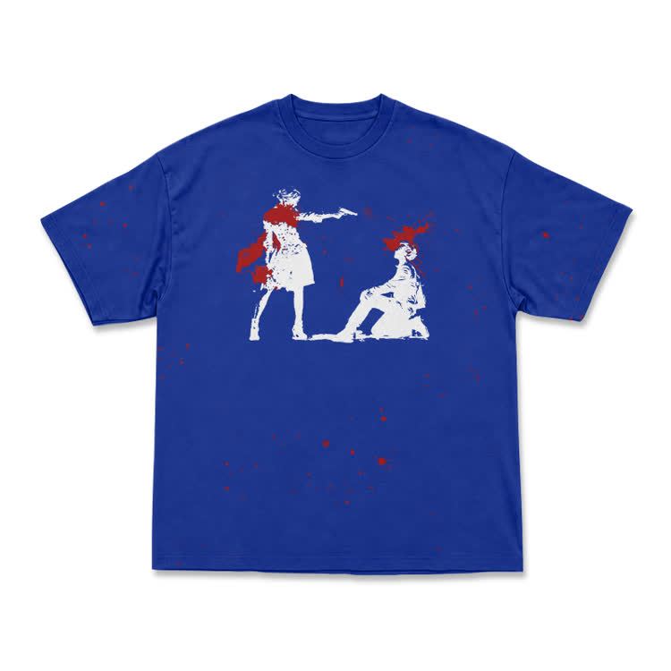 Edgy Silhouette Splash Print Casual Street Print T-Shirt - Blue - 8XL - image 4